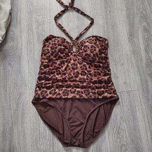 LAUREN Ralph Lauren Animal Print Halter Top One Piece Swimsuit